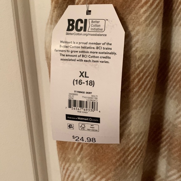 NWT Time and Tru XLorXXL camel & beige plaid faux wrap fringe heavy skirt - Picture 10 of 16